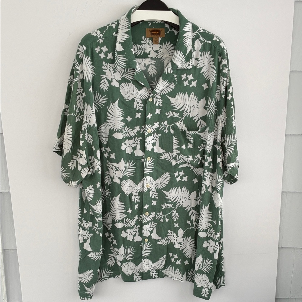 The Foundry Supply Co. Men's Green Tropical Leaf Print Shirt 2XL Viscose